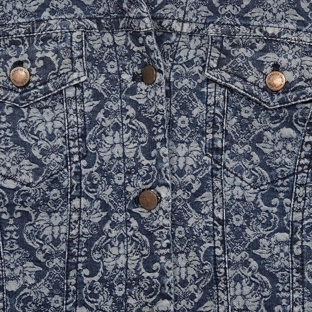 Coldwater Creek Floral Print Denim Trucker Jacket Women's Size P12 - Picture 3 of 4